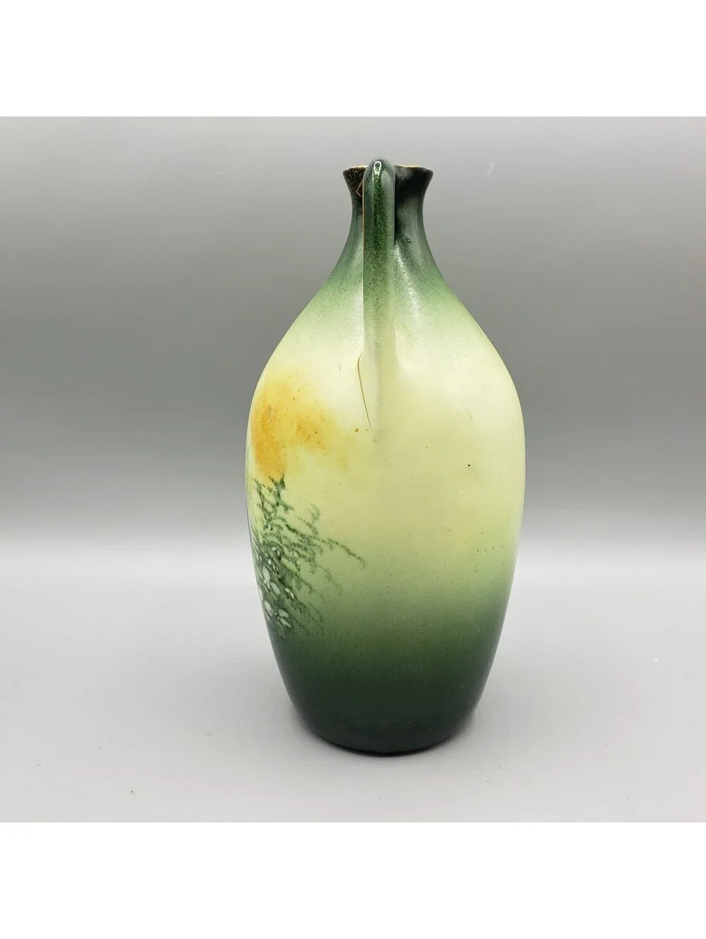Vintage Austria Ewer Vase Maiden in Field of Flowers Green Pitcher Jug Porcelain